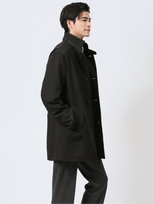 撥水 スタンドカラーコート ヘリンボン茶(S 30茶): アウター/コート