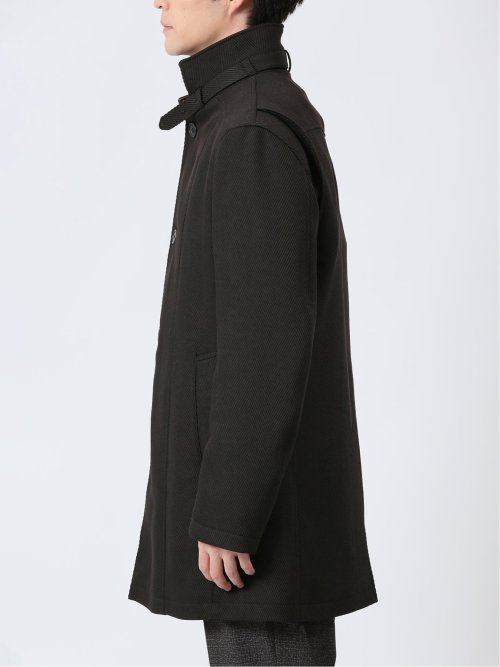 撥水 スタンドカラーコート ヘリンボン茶