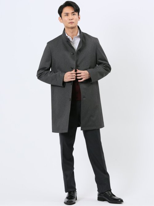 撥水 スタンドカラーコート カルゼグレー