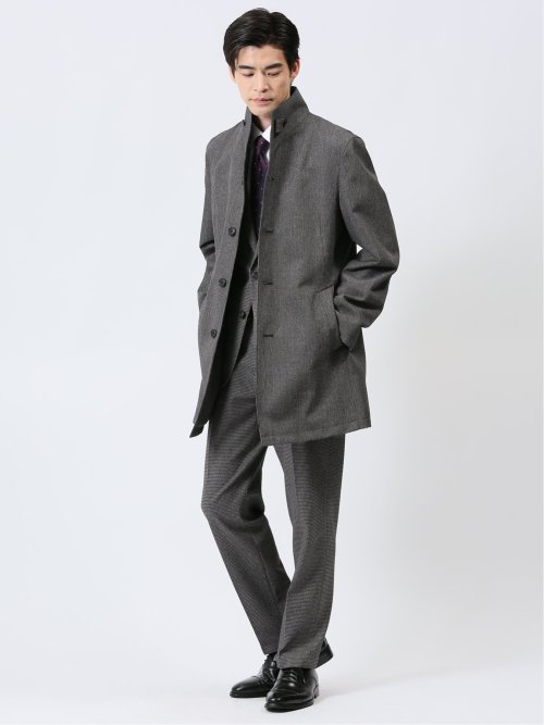 撥水防風 イタリアンカラーコート ホップサックグレー