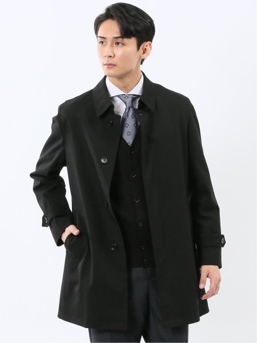 撥水 ステンカラーコート ヘリンボン黒(S 05黒): アウター/コート