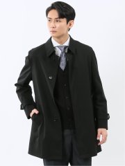 撥水 ステンカラーコート ヘリンボン黒