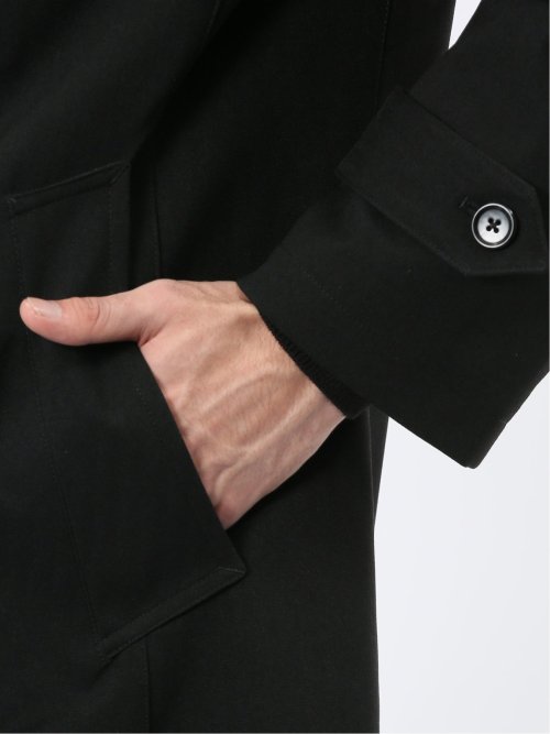 撥水 ステンカラーコート ヘリンボン黒