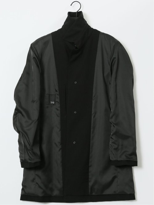 撥水 ステンカラーコート ヘリンボン黒