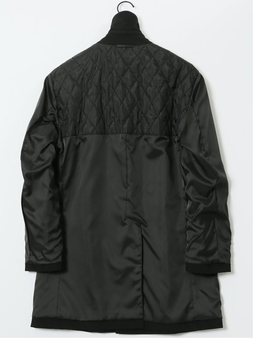 撥水 ステンカラーコート ヘリンボン黒