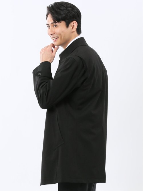 mowl へトロン黒　Q 撥水 ステンカラーコート ヘリンボン黒(S 05黒): アウター/コート