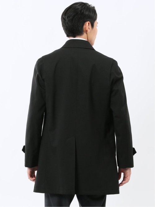 撥水 ステンカラーコート ヘリンボン黒