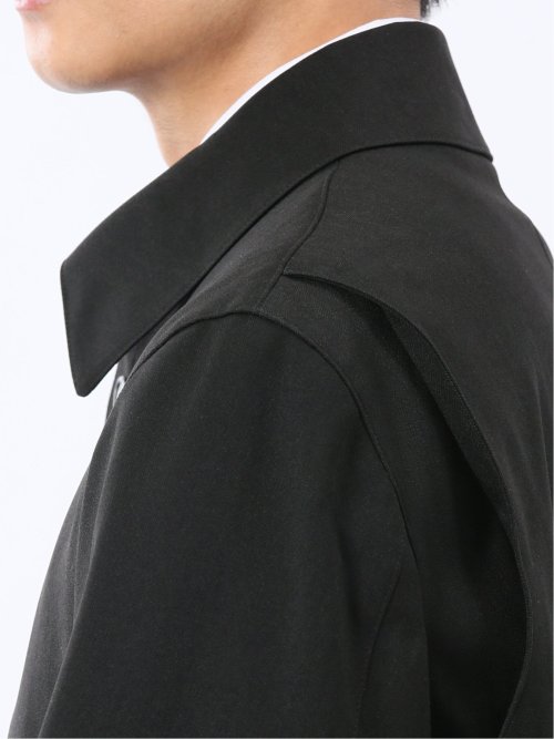 撥水 ステンカラーコート ヘリンボン黒