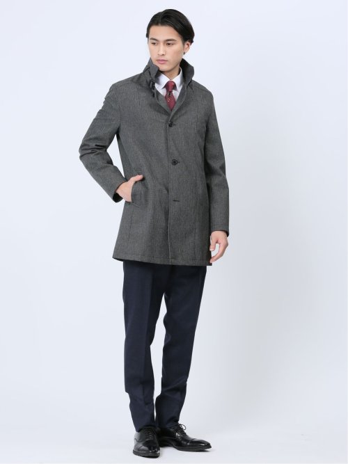 撥水防風 スタンドカラーコート ホップサック黒