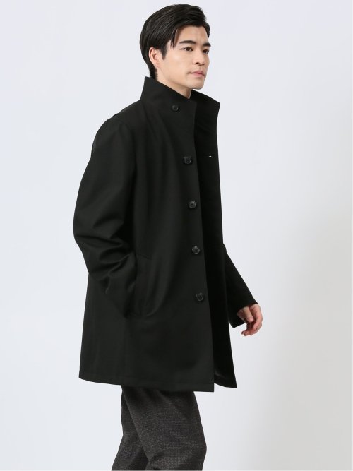 撥水防風 イタリアンカラーコート ホップサック黒