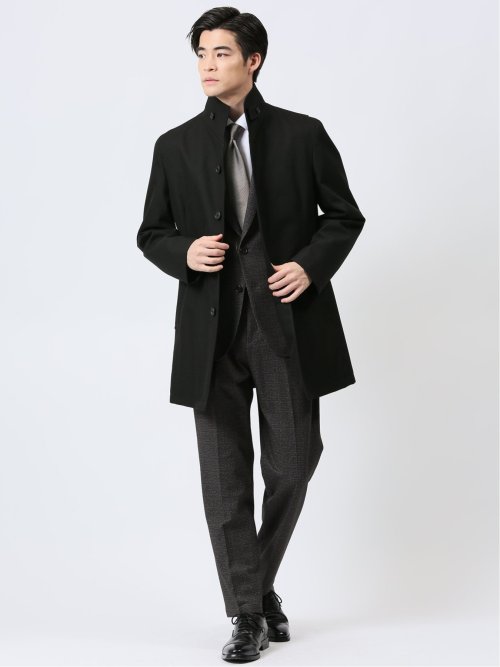 撥水防風 イタリアンカラーコート ホップサック黒