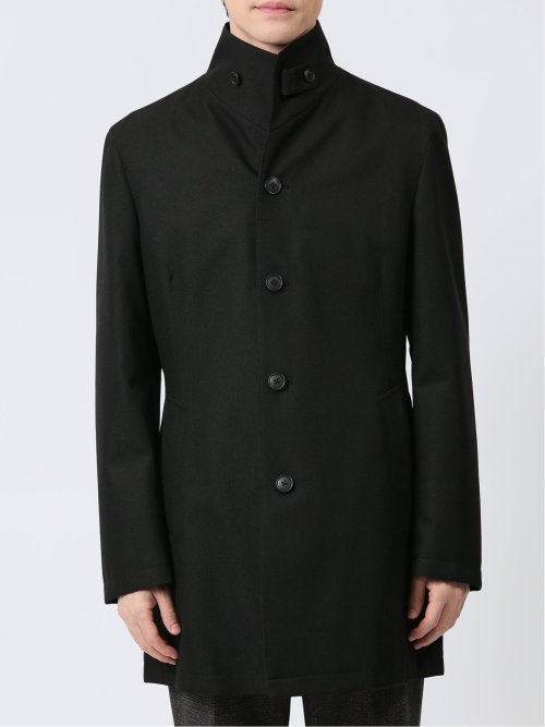 撥水防風 イタリアンカラーコート ホップサック黒