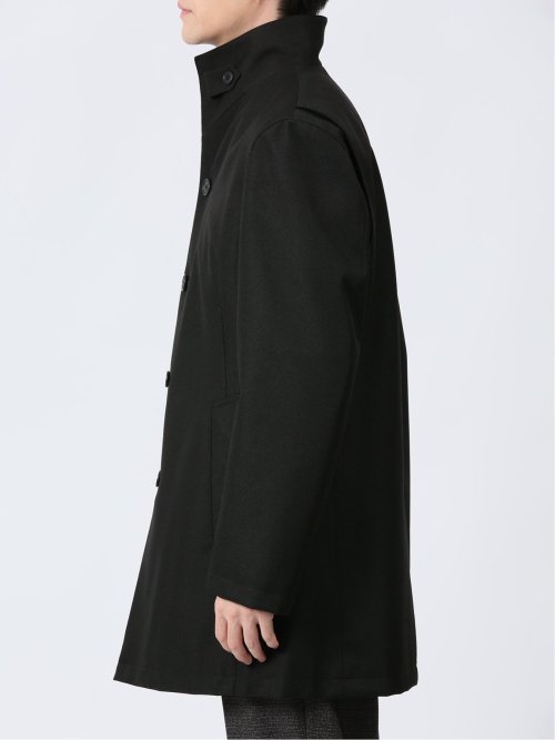 撥水防風 イタリアンカラーコート ホップサック黒