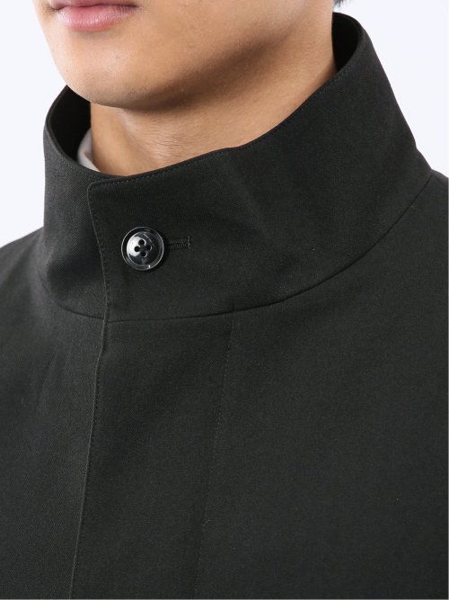 撥水 スタンドカラーコート ヘリンボン黒