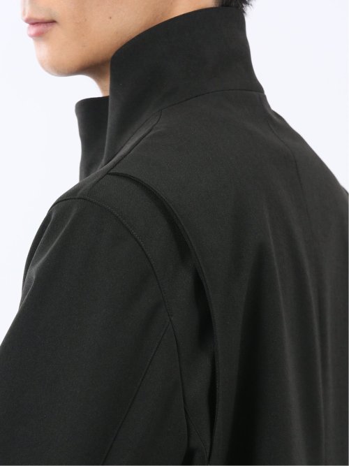 撥水 スタンドカラーコート ヘリンボン黒