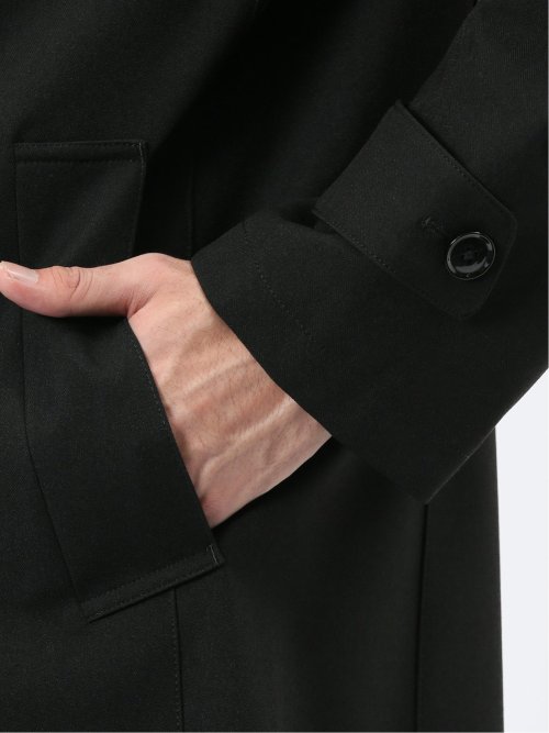 撥水 スタンドカラーコート ヘリンボン黒