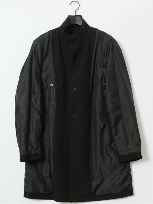 撥水 スタンドカラーコート ヘリンボン黒