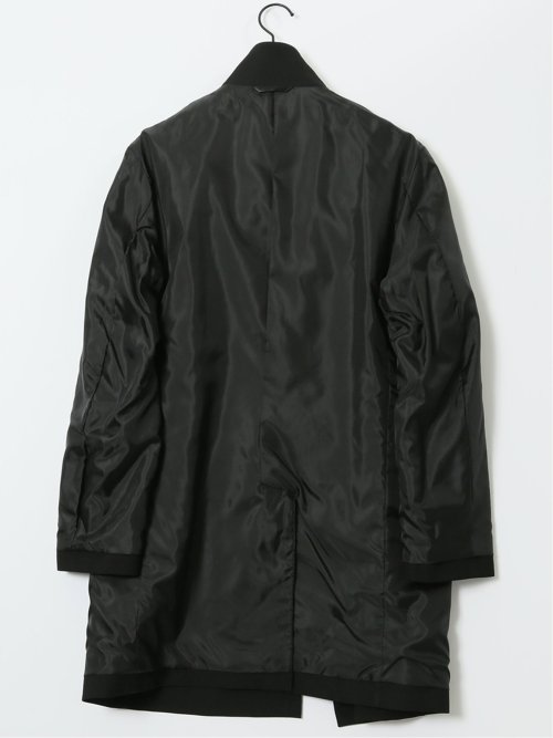 撥水 スタンドカラーコート ヘリンボン黒