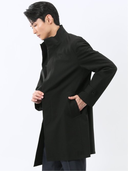 撥水 スタンドカラーコート ヘリンボン黒(S 05黒): アウター/コート