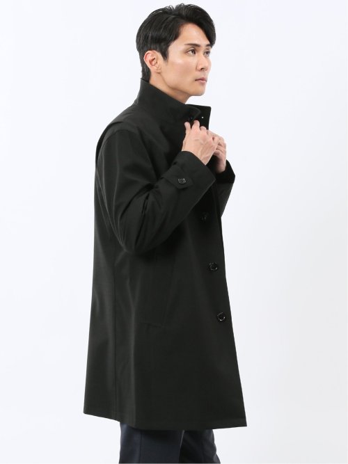 撥水 スタンドカラーコート ヘリンボン黒