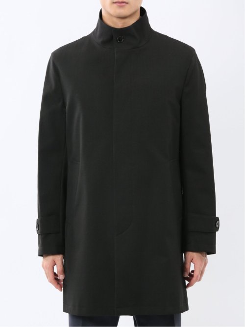 撥水 スタンドカラーコート ヘリンボン黒