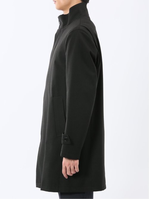 撥水 スタンドカラーコート ヘリンボン黒