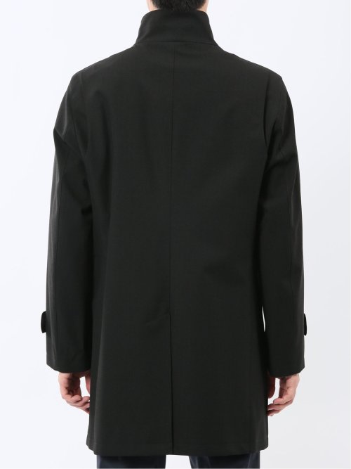 撥水 スタンドカラーコート ヘリンボン黒