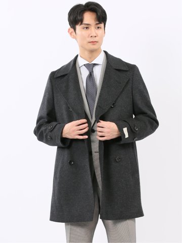 ウールビーバー ピーコート 無地グレー