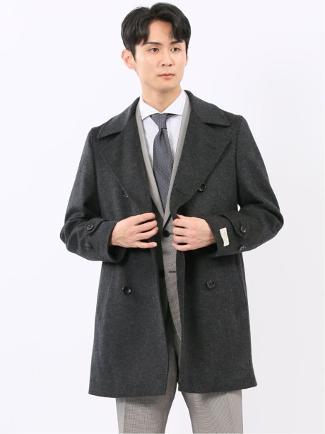 ウールビーバー ピーコート 無地グレー