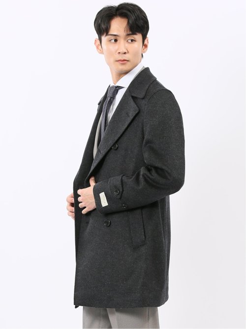 ウールビーバー ピーコート 無地グレー
