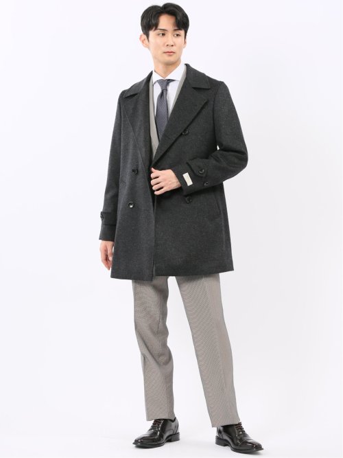 ウールビーバー ピーコート 無地グレー