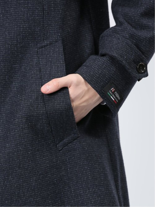 ウール混 スタンドコート 組織紺