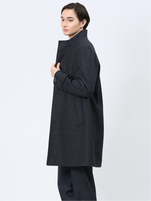 ウール混 スタンドコート 組織紺