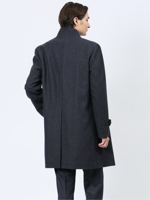 ウール混 スタンドコート 組織紺