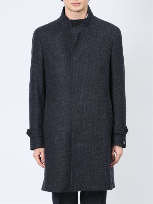 ウール混 スタンドコート 組織紺