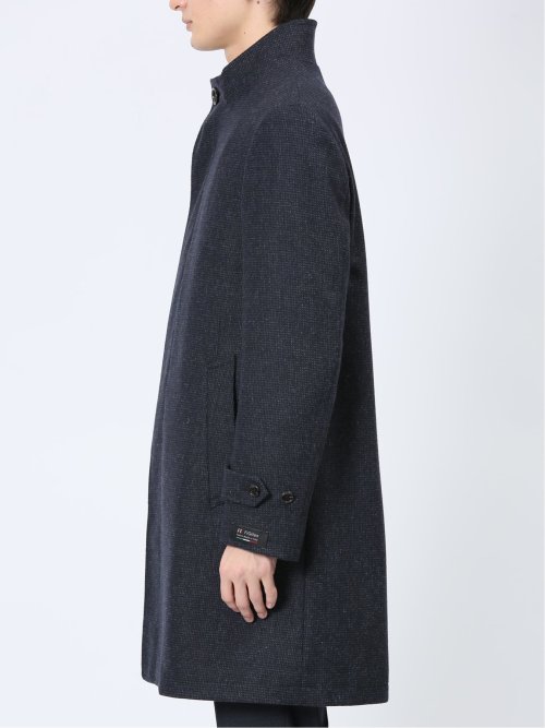 ウール混 スタンドコート 組織紺