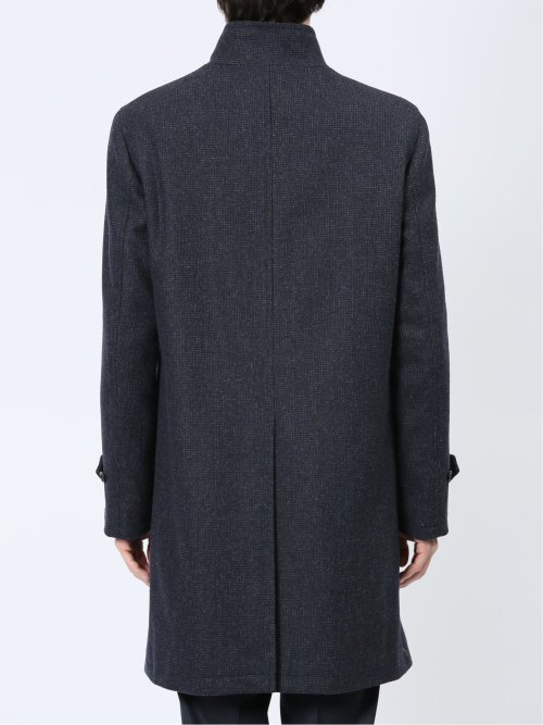 ウール混 スタンドコート 組織紺