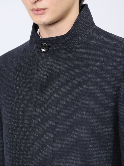 ウール混 スタンドコート 組織紺