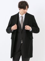 ウール混 チェスターコート 無地黒