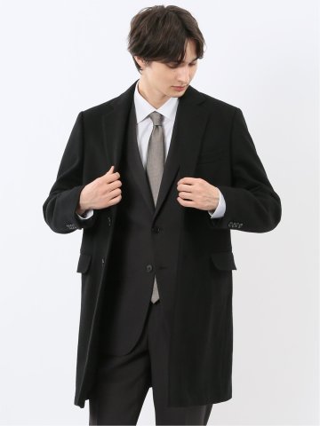 ウール混 チェスターコート 無地黒