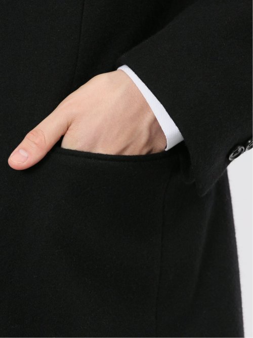 ウール混 チェスターコート 無地黒