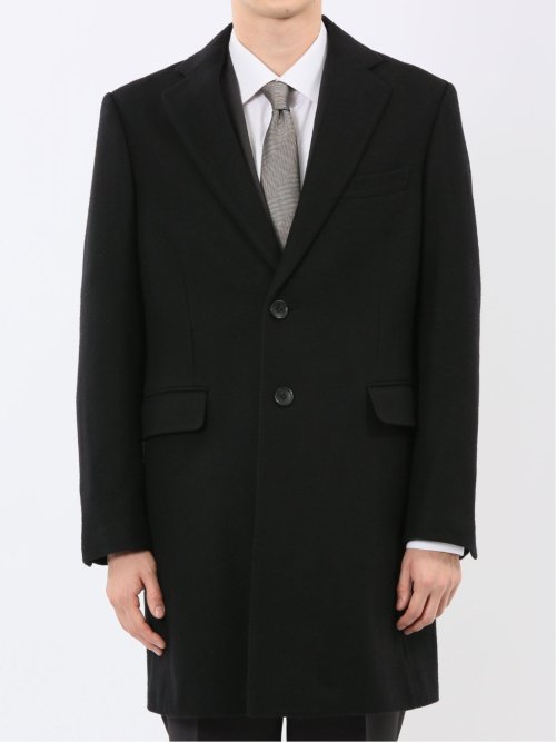ウール混 チェスターコート 無地黒