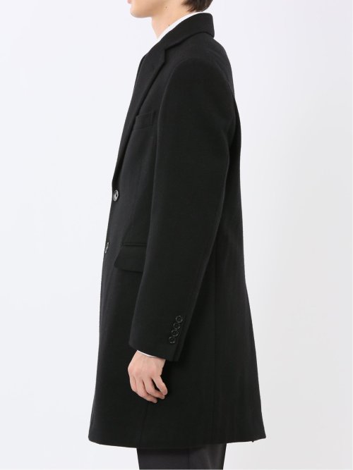 ウール混 チェスターコート 無地黒