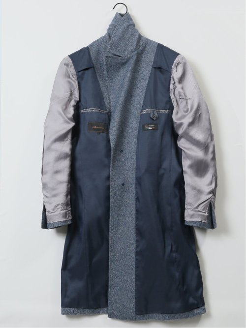 ウール混 ポロコート 組織青