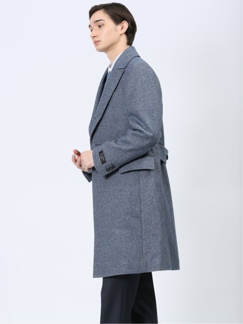 ウール混 ポロコート 組織青