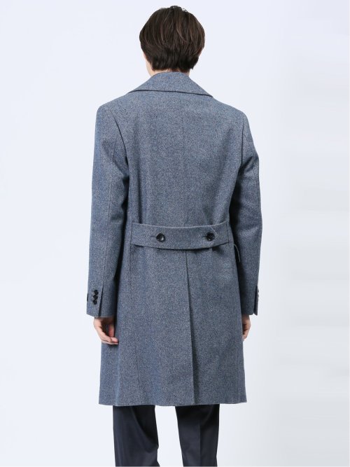 ウール混 ポロコート 組織青