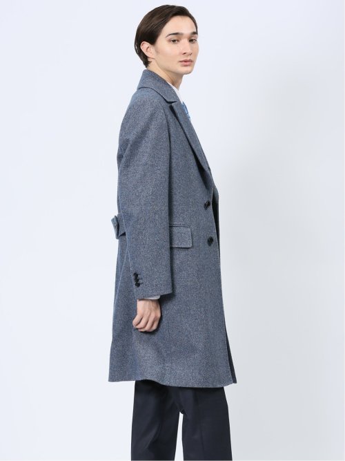 ウール混 ポロコート 組織青