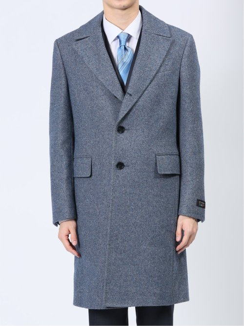 ウール混 ポロコート 組織青