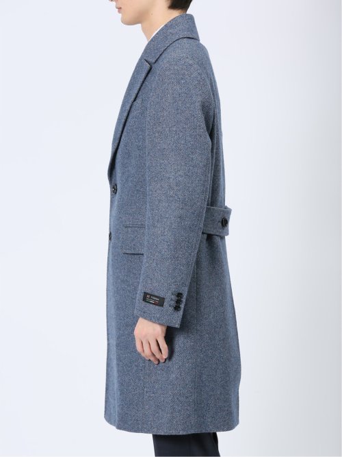 ウール混 ポロコート 組織青