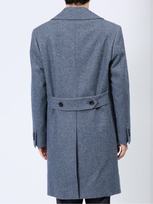 ウール混 ポロコート 組織青